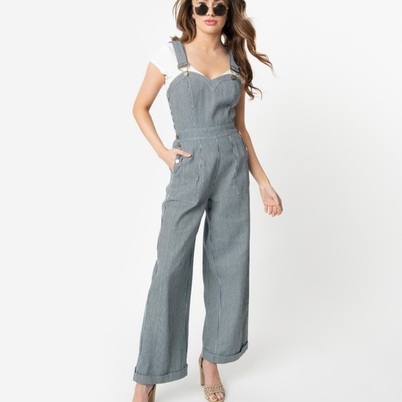 white wide leg overalls